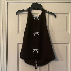 Steve Madden Black Halter Top with Silver Bow Details—Size 6